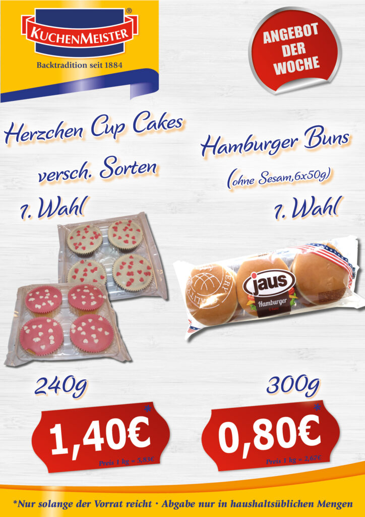 NEU Preisschilder Angebot der Woche KW18 2022 Cup Cakes und Hamburger Buns