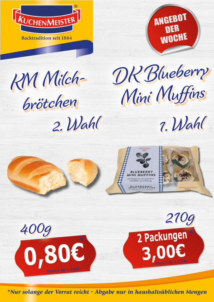 NEU Preisschilder Angebot der Woche KW38 2022 DK Blueberry Mini Muffins KM Milchbrötchen